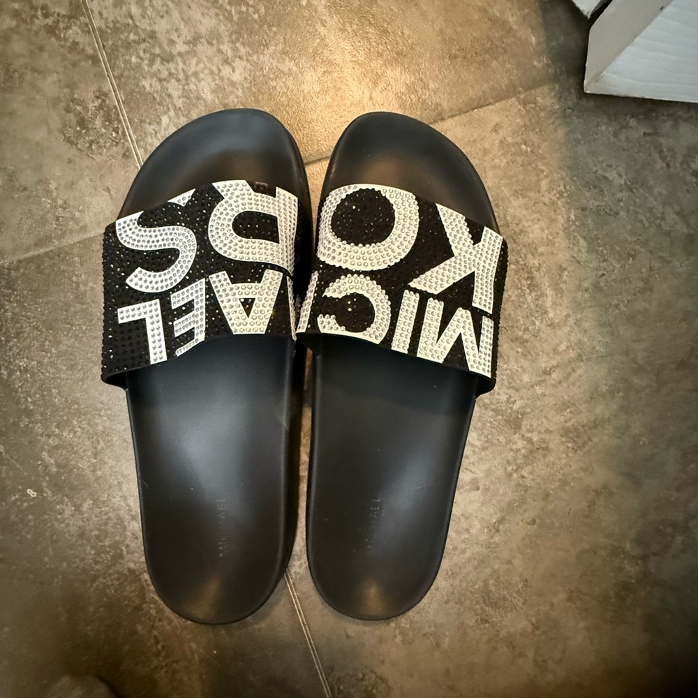 Michael Kors Black and White Gilmore Slide